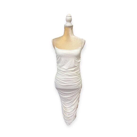 Melrose with Love White Bodycon Ruched Midi Dress Size M Medium - Picture 1 of 7